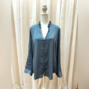 Express Portofino Button Down Blouse | size Large | Blue